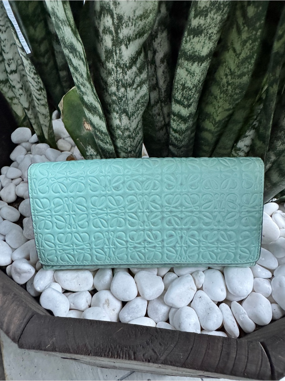 Loewe Aqua Embossed Anagram Leather Continental Wallet Made in Spain